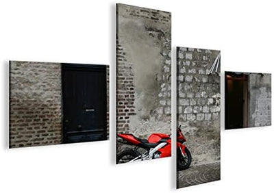 islandburner Bild Bilder auf Leinwand Rotes Motorrad 4L XXL Poster Leinwandbild Wandbild Dekoartikel