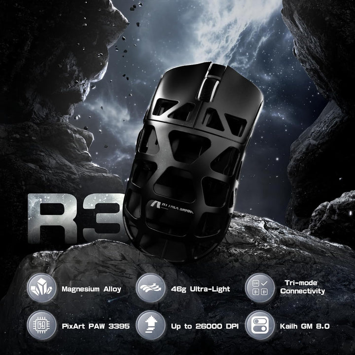 ATTACK SHARK R3PRO 46g Superlight Magnesiumlegierung Maus, 8000Hz Kabellose Abfragerate, 26000 DPI,