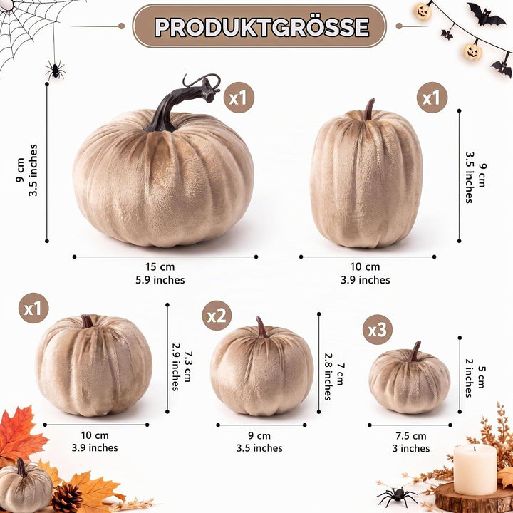 Meiwlong 8 Stück Künstlich Halloween Kürbisse Gefälscht Champagner Samt Tuch Dekoration Zuhause Küch