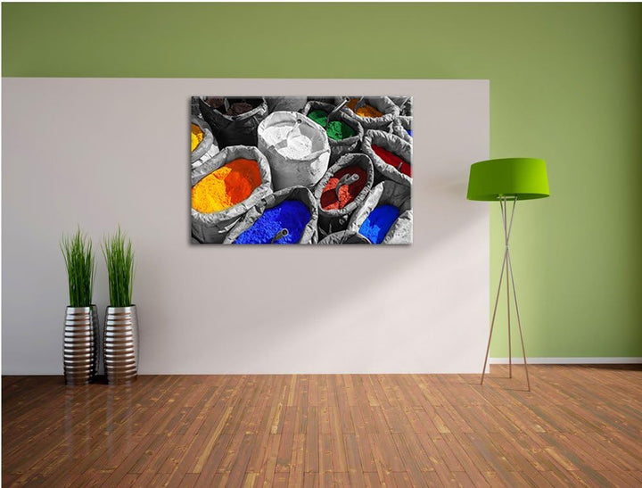 Bunte Farben für Holi Festival schwarz/weiss Format: 100x70 auf Leinwand, XXL riesige Bilder fertig