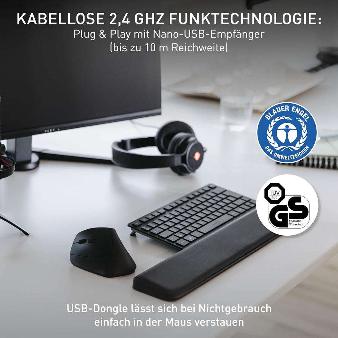 CHERRY MW 4500 Left, kabellose Maus, ergonomische Linkshändermaus im 45° Design, 6 Tasten und Scroll