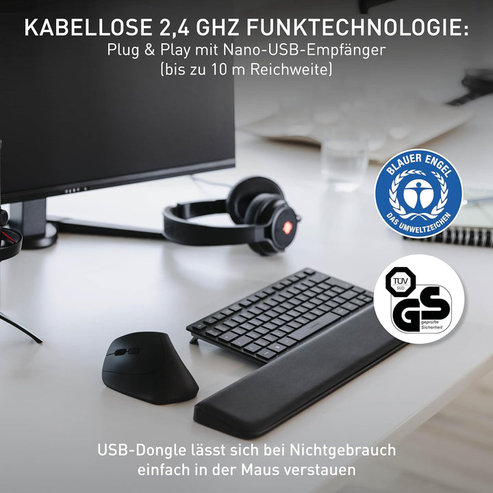 CHERRY MW 4500 Left, kabellose Maus, ergonomische Linkshändermaus im 45° Design, 6 Tasten und Scroll
