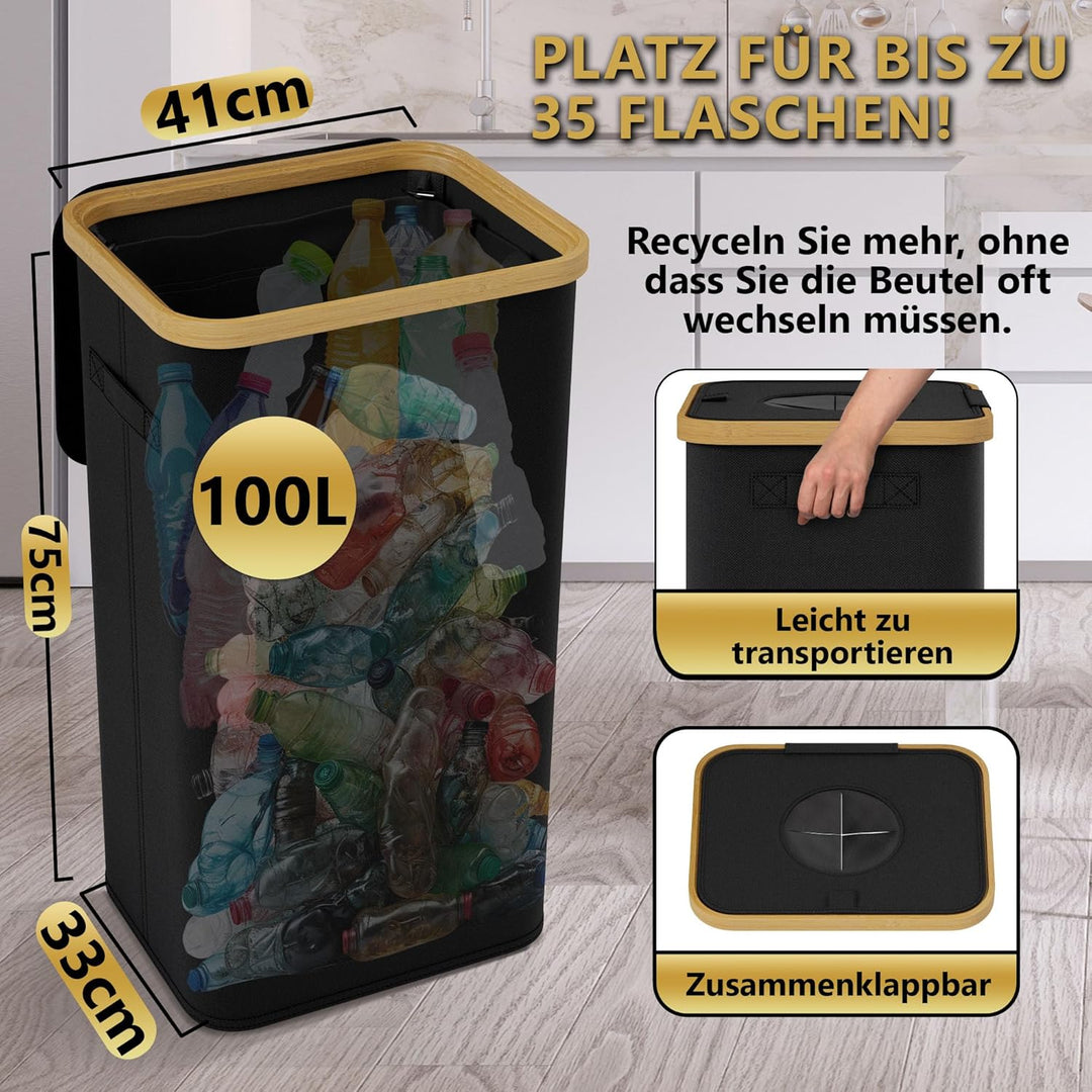 Deco haus® Pfandflaschen Sammelbehälter 100L [Extra Tragetasche] - Pfandflaschen Aufbewahrung mit Lo