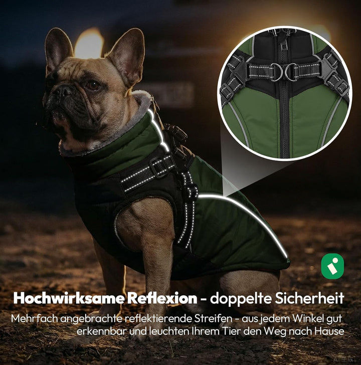 Hundemantel mit Geschirr für grosse Hunde,Wasserdichter Wintermantel mit Integriertem Geschirr, refl
