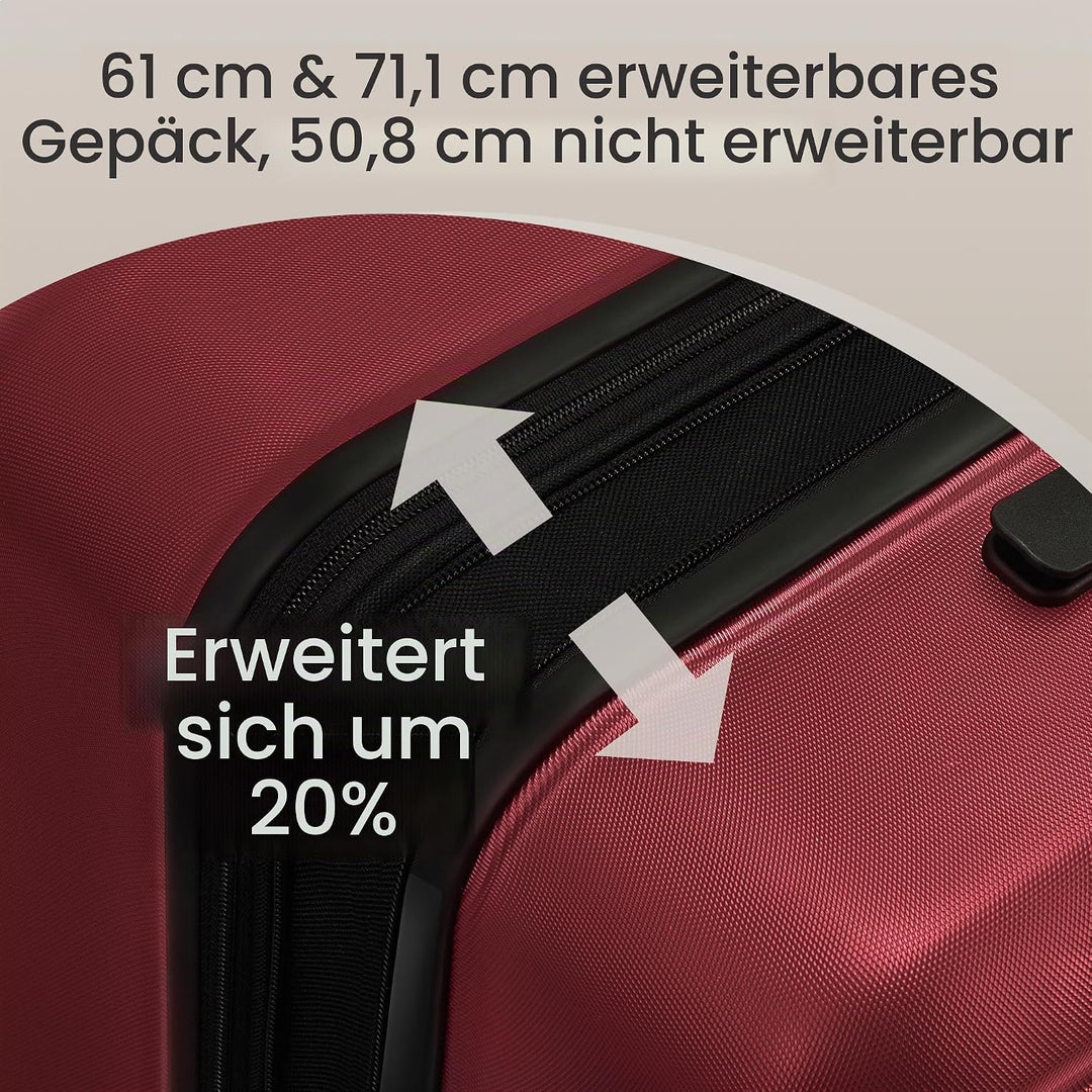 SHOWKOO Kofferset 3 Teilig Hartschale Leicht ABS+PC Erweiterbar Reisekoffer Haltbar Trolley Handgepä
