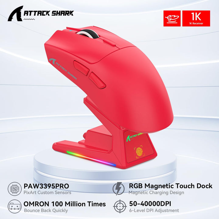 ATTACK SHARK X1 Gaming Mouse with Touchpad RGB Charging Dock, PixArt PAW3395PRO Gaming Sensor, BT/2.