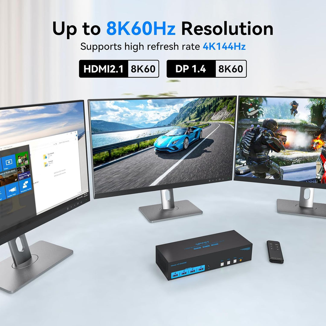 CMSTEDCD 8K60Hz HDMI+Displayport KVM Switch 3 PC 3 Monitore USB3.0 4K144Hz KVM Umschalter für Triple