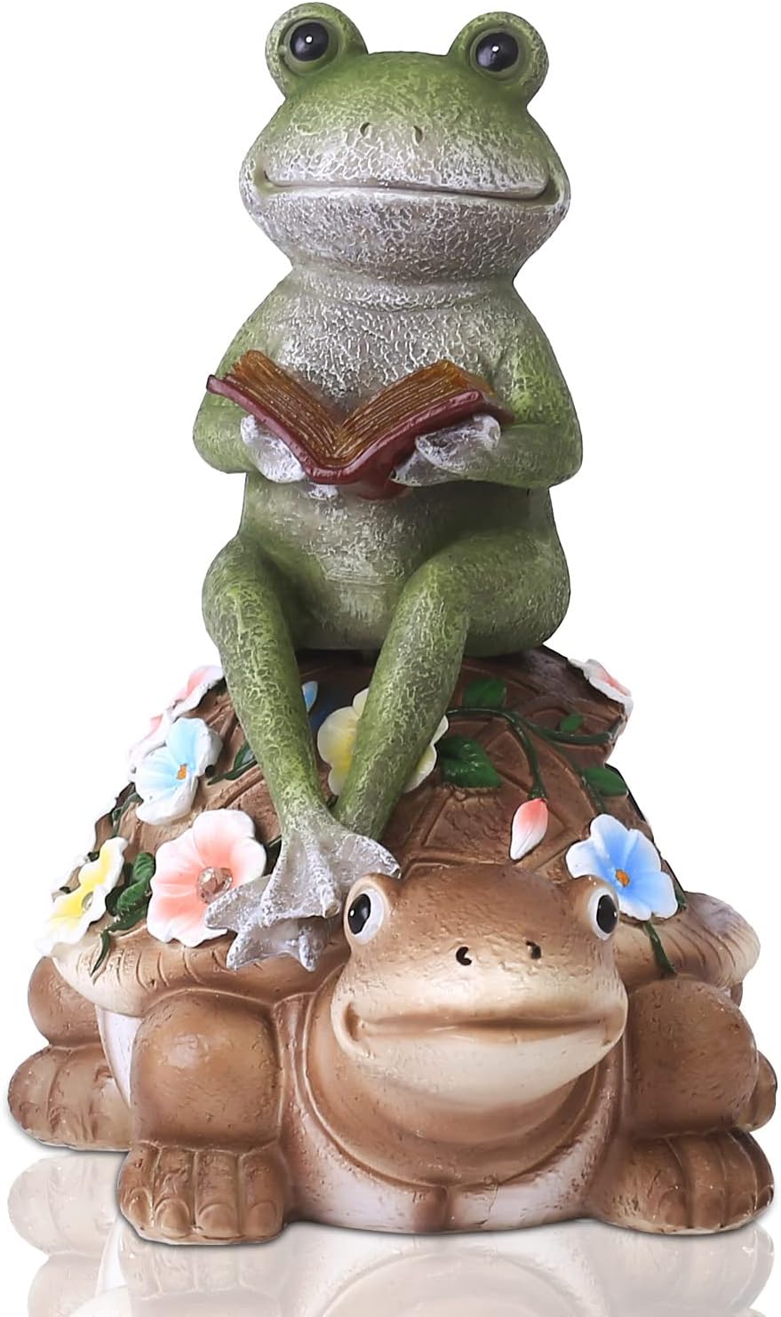 Yeomoo Solar Frosch Reiten Schildkröte Figuren Gartendeko für Draussen – mit Blumen LED Solarlampen
