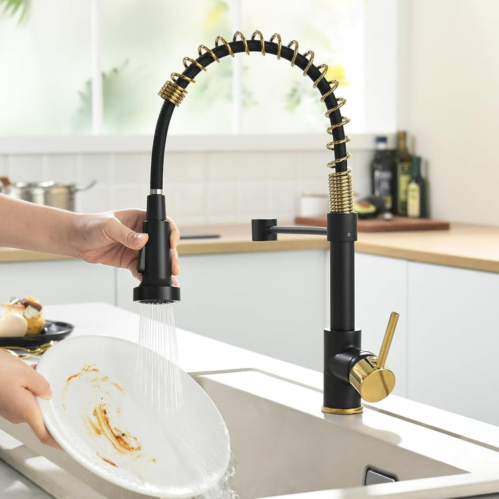 AIMADI Wasserhahn Küche Schwarz Glod küchenarmatur mit Herunterziehen Brause Armatur Küche mischbatt