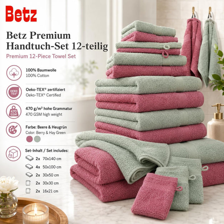 Betz 12-TLG. Handtuch Set Premium 100% Baumwolle 2 Duschtücher 4 Handtücher 2 Gästetücher 2 Seiftüch