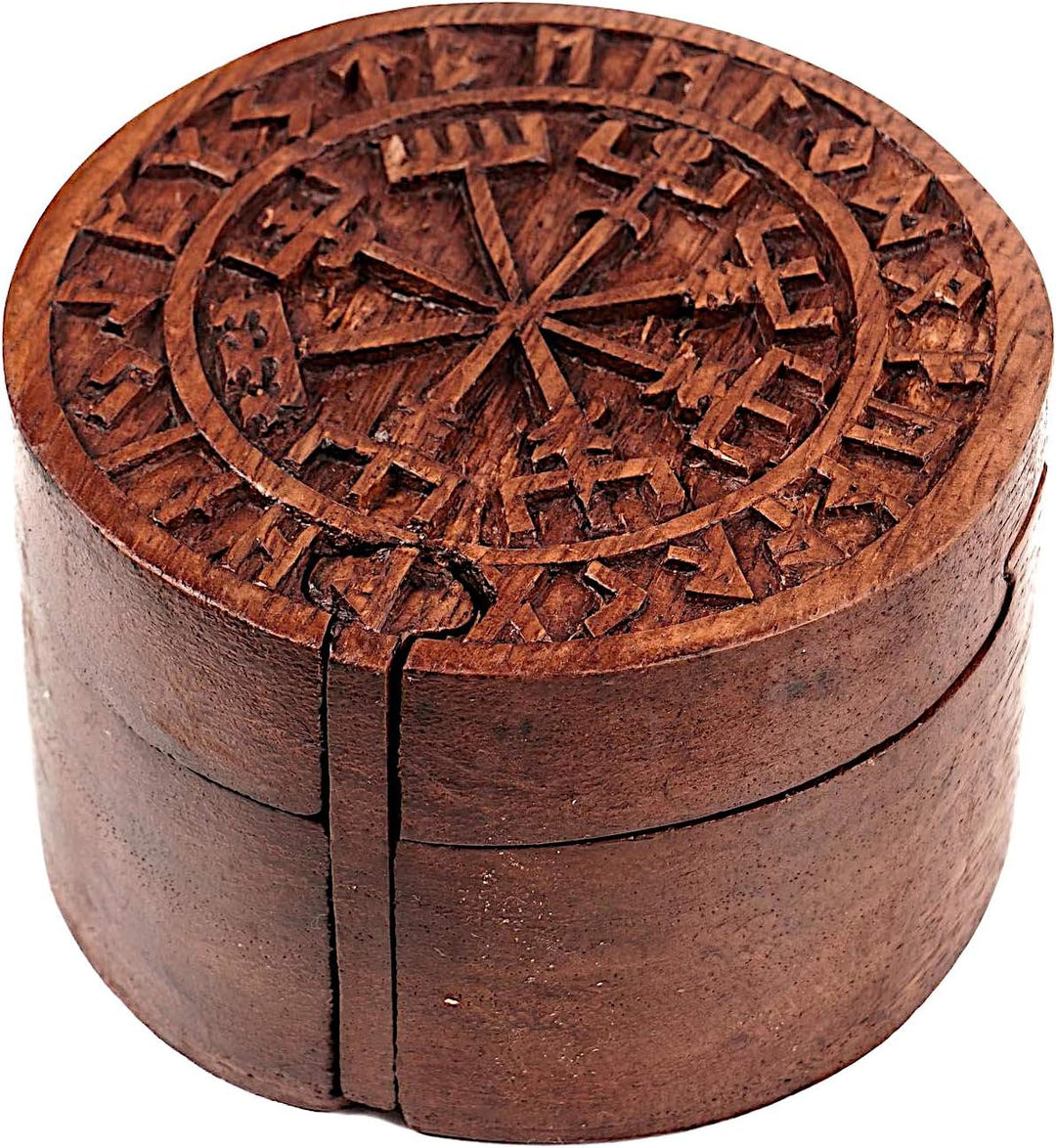 Windalf Vikings Schmuckdose COMPA Ø 9 cm Wikinger Kompass Vegvisir Schmuckschatulle Geschenkbox Hand