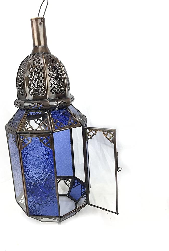 Marokkanische Laterne aus Glas und Metall, handgelocht.