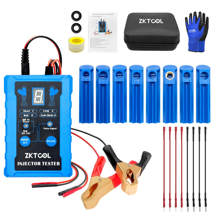 ZKTOOL Universal Einspritzdüsen Reiniger und Tester Set mit 8 Adaptern | Bietet 8 Impulsmodi &amp; 4-Dra