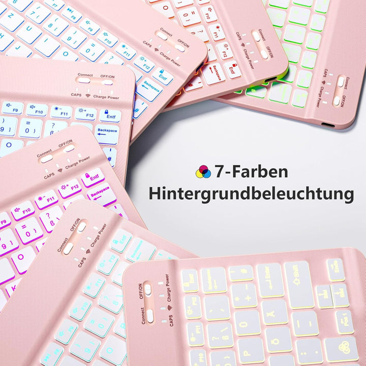 Hülle mit Tastatur für iPad 11 Generation A16/10 Generation (11/10.9 Zoll, 2025/2022), 7-farbige Bel