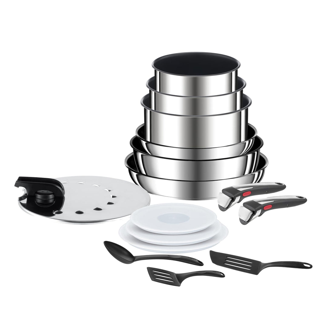 Tefal Ingenio Preference On, Kochgeschirr-Set, 15-teilig, Edelstahl, sichere Antihaftbeschichtung, s