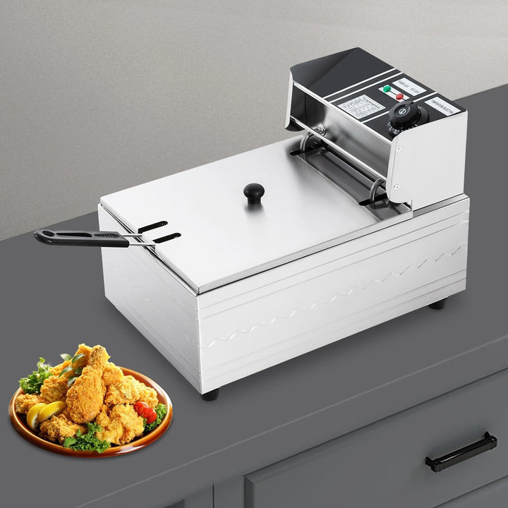 Fritteuse 6 L 2,5 kW 60-200°C für Restaurant Küche Edelstahl Silber EF-81