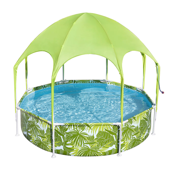 Bestway Steel Pro Frame Pool mit Sonnenschutzdach "Splash-in-Shade" ohne Pumpe Ø 244 x 51 cm, buntes