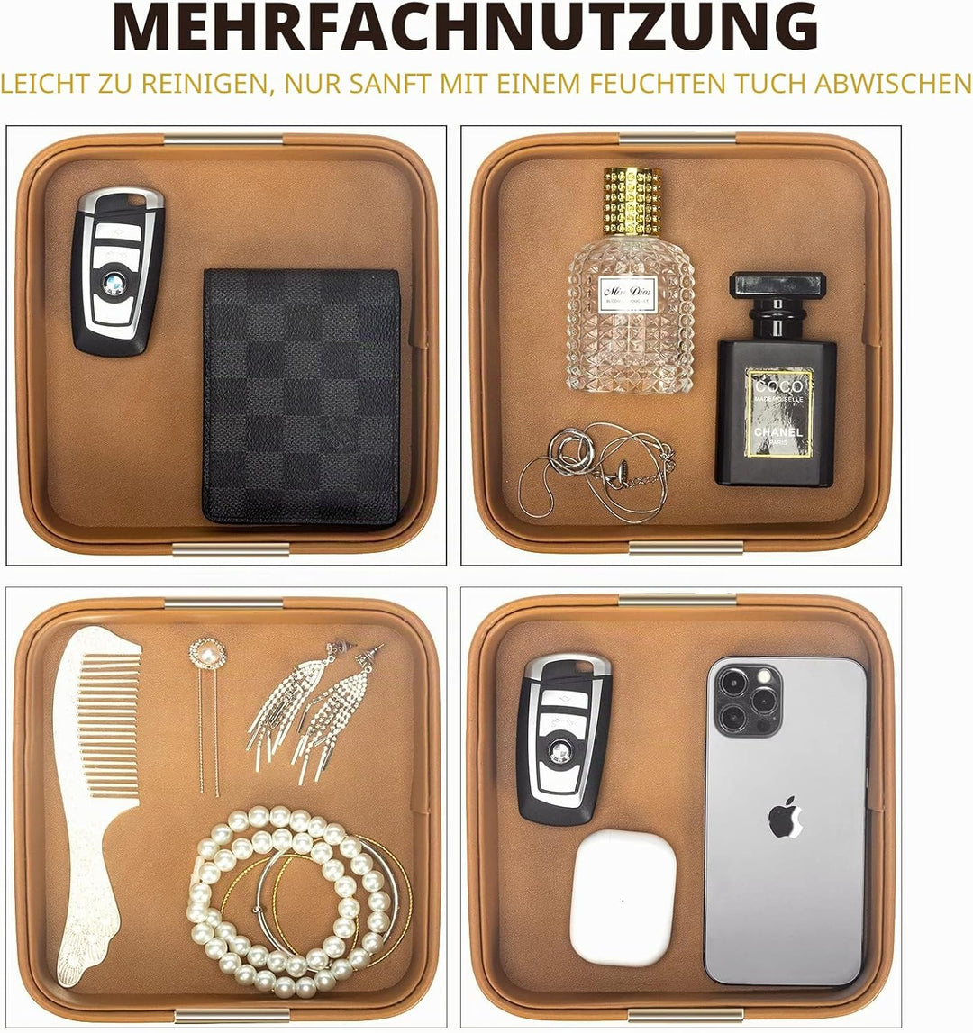 SANZIE Schreibtisch-Organizer aus Leder, Ablage für Schlüssel, Handy, Geldbörse, Münzgeld (orange),