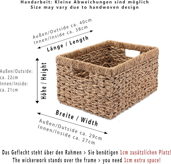 Decorasian Aufbewahrungskorb Regalkorb, geflochten aus Seegras - sehr stabil - L L (40cmx29cmx22cm)