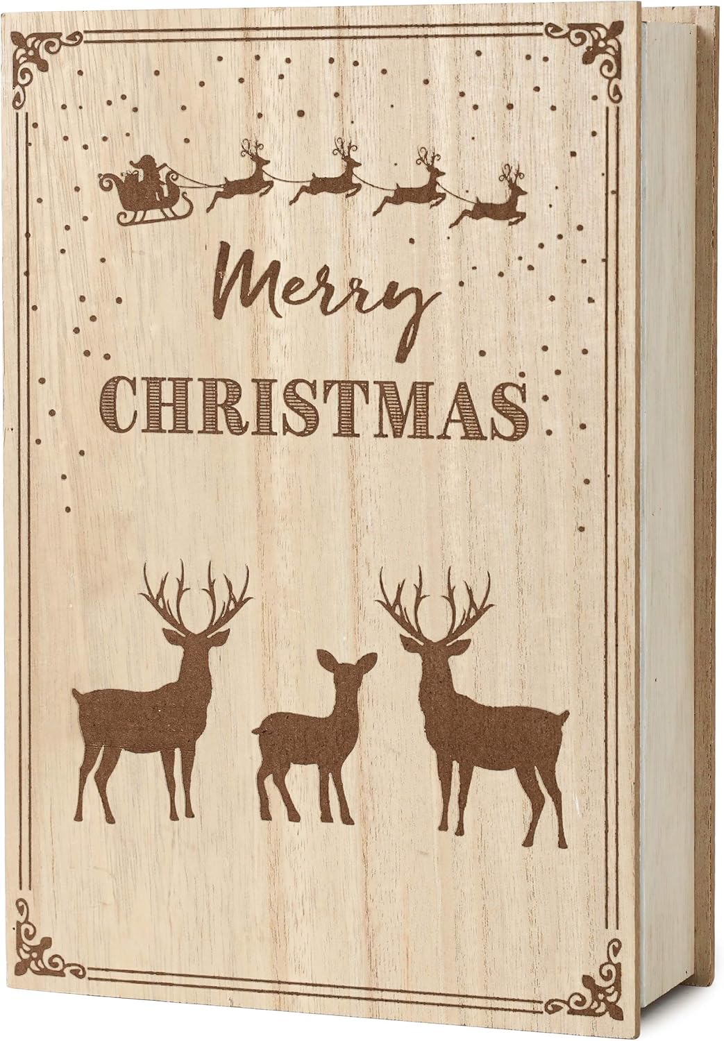 BRUBAKER Adventskalender aus Holz zum Befüllen - Merry Christmas Buch - Wiederverwendbarer DIY Weihn