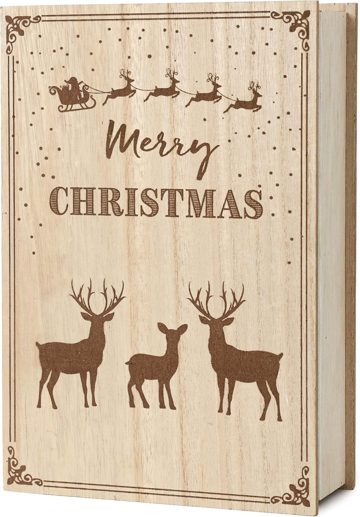 BRUBAKER Adventskalender aus Holz zum Befüllen - Merry Christmas Buch - Wiederverwendbarer DIY Weihn