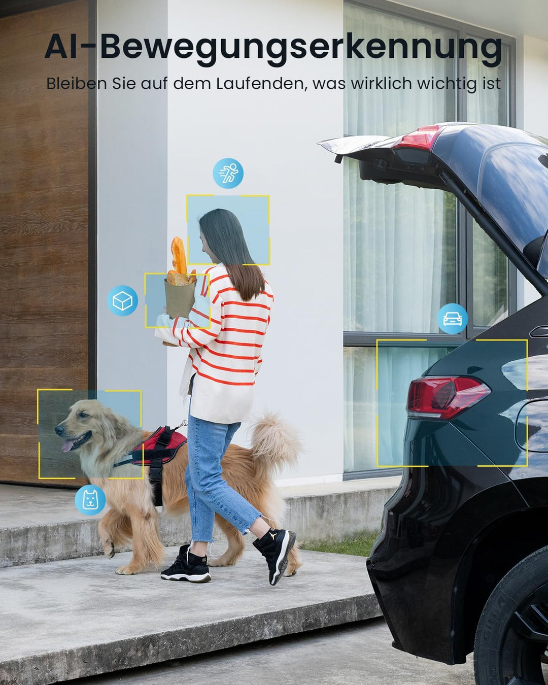 ieGeek 2K Überwachungskamera Aussen Akku, 2.4Ghz WLAN Kamera Überwachung Aussen, Built-In Solarpanel