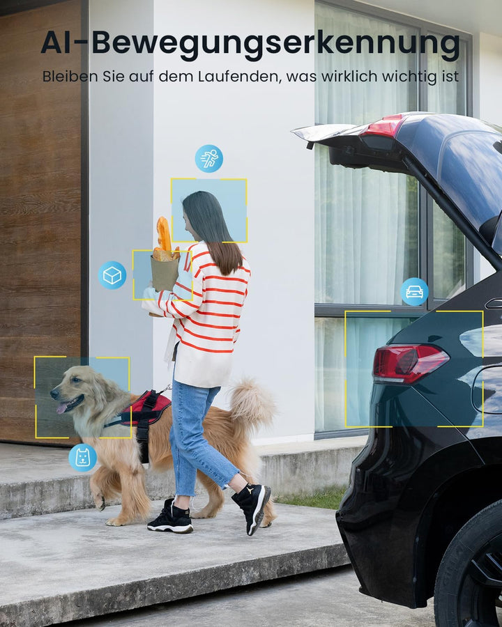 ieGeek 2K Überwachungskamera Aussen Akku, 2.4Ghz WLAN Kamera Überwachung Aussen, Built-In Solarpanel