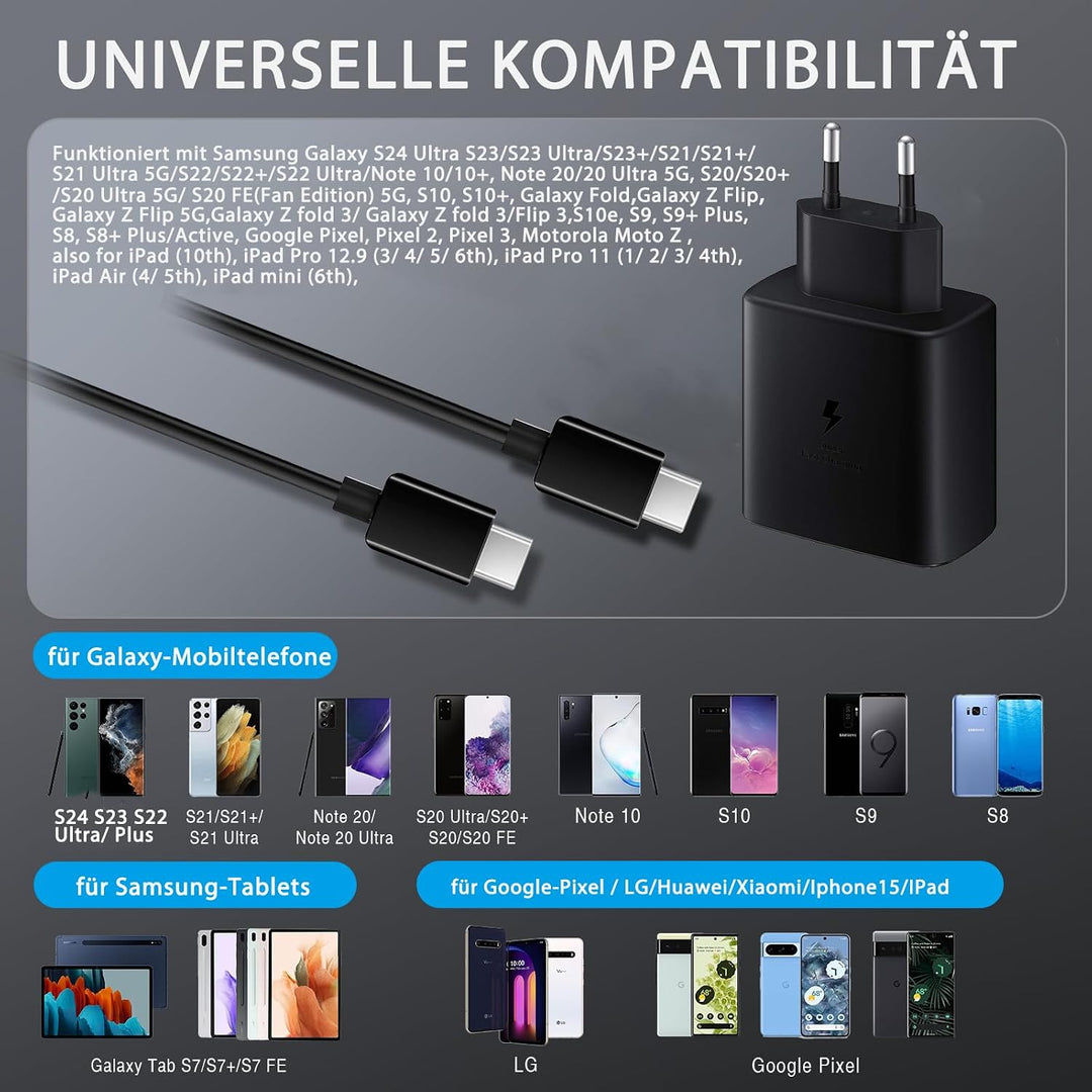 1 Pack 45W USB C Schnellladegerät mit 2m USB-C Schnellladekabel, PPS-Schnellladen Netzteil für Samsu