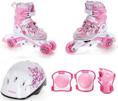 3in1 Kinder Inline Skates Triskates/Rollschuhe Raven Princess + Schützer Neve + Helm Silky 34-37 + S