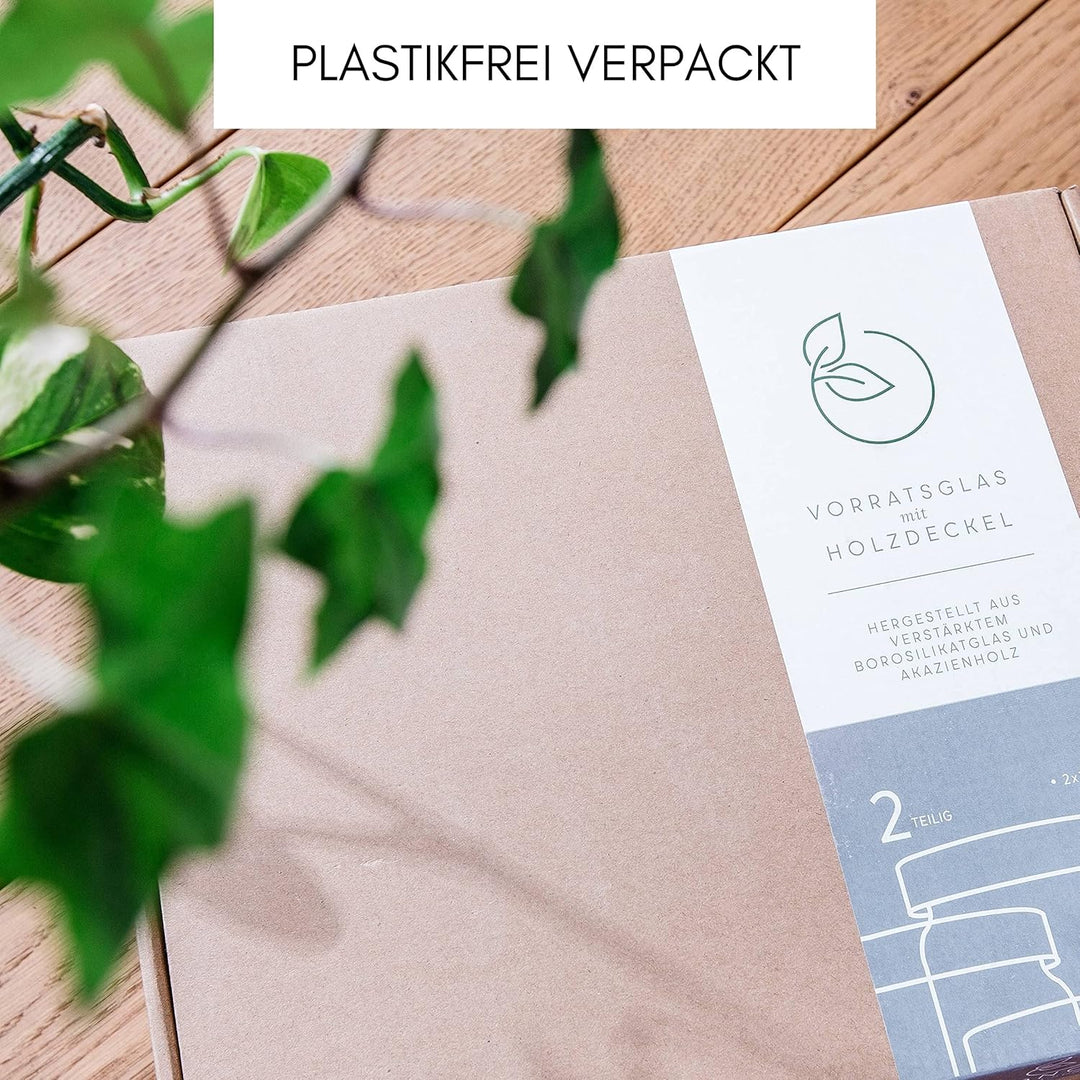 Econovo® Vorratsgläser mit Deckel (2-teilig) 900ml, Vorratsdosen aus Glas mit Holzdeckel luftdicht,