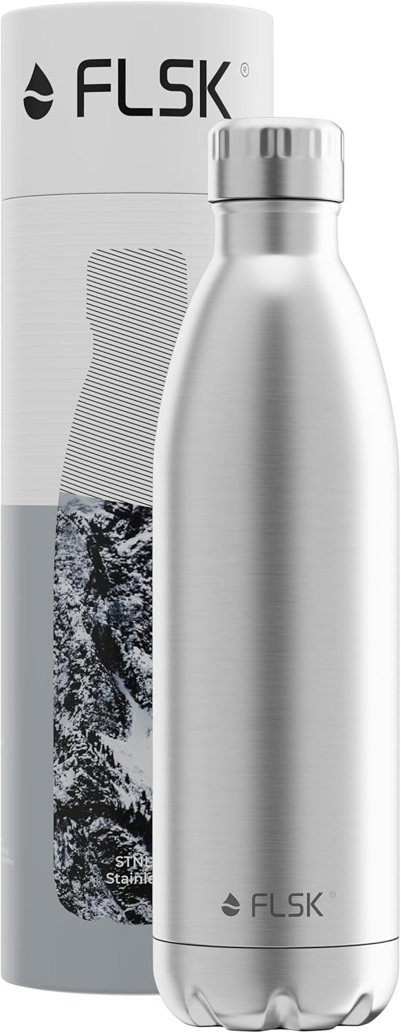 FLSK Trinkflasche I Premium Trinkflasche aus Edelstahl I 100% Auslaufsicher & Kohlensäure geeignet I