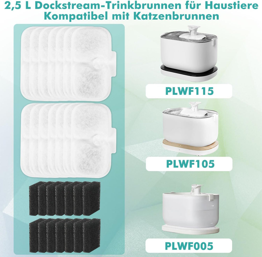 30 Stück Filter Katzenbrunnen，PLWF105/PLWF115/PLWF005 Dockstream Cat Water Fountain，Austausch des Pe