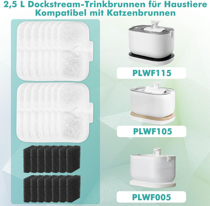 30 Stück Filter Katzenbrunnen，PLWF105/PLWF115/PLWF005 Dockstream Cat Water Fountain，Austausch des Pe