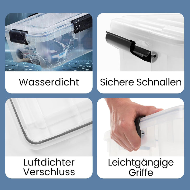 Iris Ohyama Luftdichte Kunststoff-Aufbewahrungsboxen mit Deckel, 50L, 4er-Set, Schwarz, Hermetischer