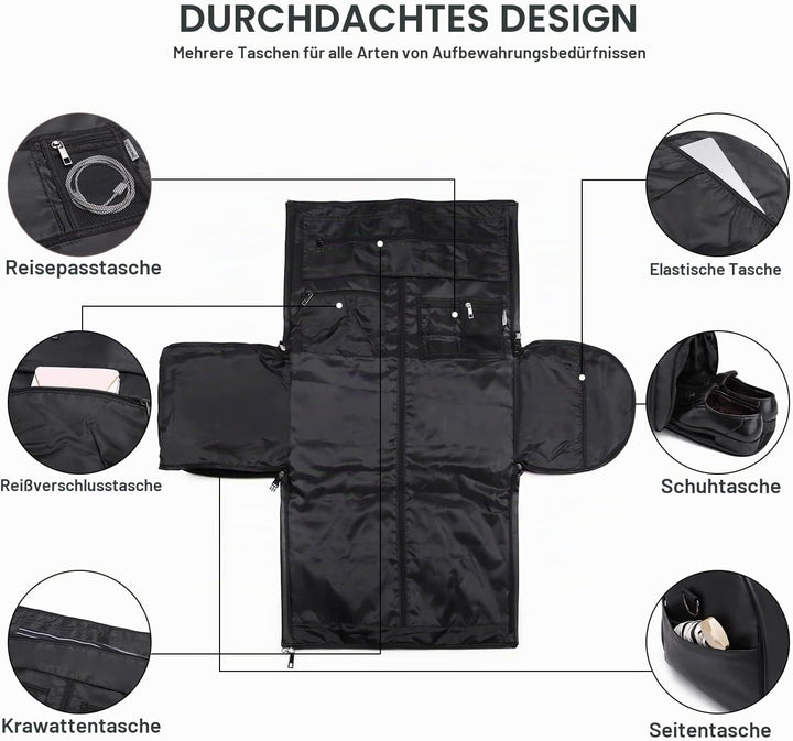 Tragbarer Kleidersack, Herrenkleidersack für Geschäftsreisen, grosse Lederreisetasche mit Schuhfach