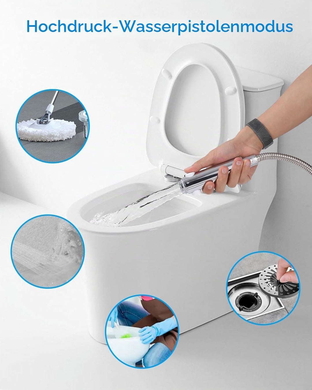 Duschkopf, 6 Strahlarten Wassersparend, Duschbrause Handbrause, Shower Head, Silber