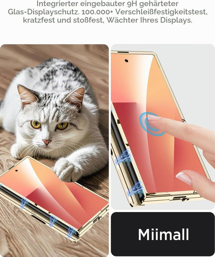 Miimall Lederhülle Kompatibel mit Samsung Galaxy Z Fold 7 Hülle mit Displayschutz+Scharnierschutz, S