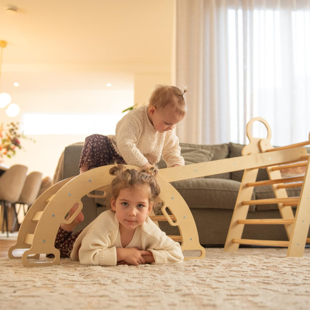 FINOOS Montessori Indoor Spielset: 7-in-1 Klettergerüst mit Rutsche & Bogen für Kleinkinder und Kind