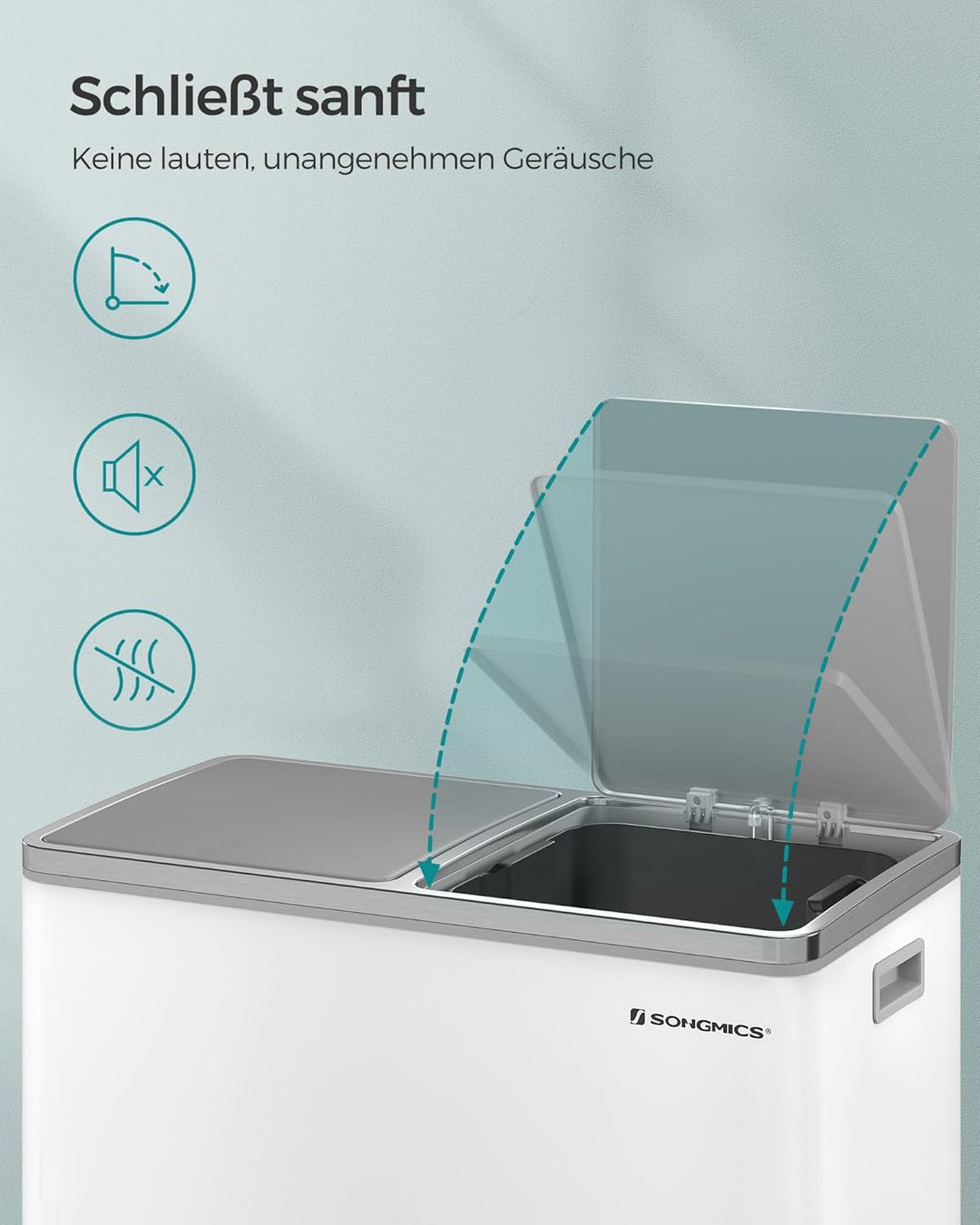 SONGMICS Mülleimer, 2 x 30 Liter, 2 Fächer, Mülltrennsystem, Treteimer, Abfalleimer Küche, 15 Müllsä