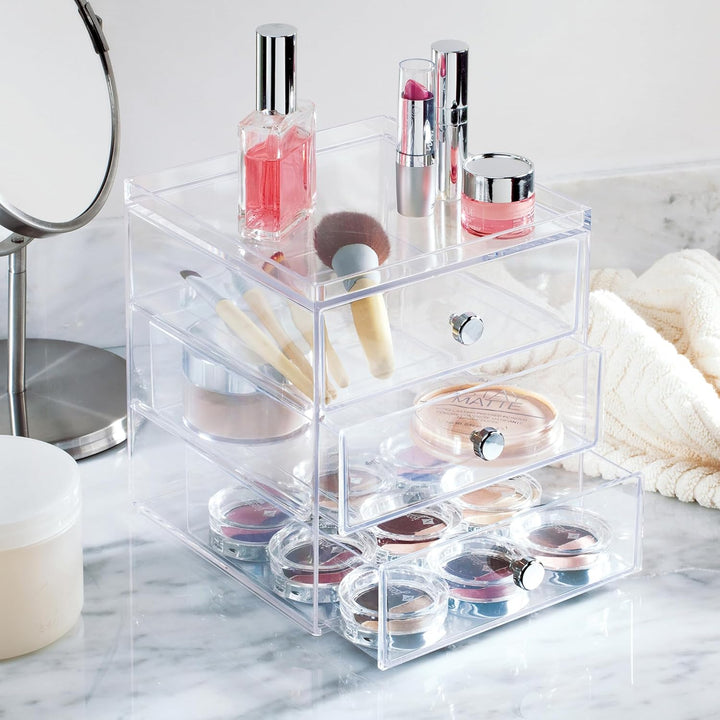 iDesign Schubladenbox für Kosmetik, kompakter Make-Up Organizer mit 3 Schubladen aus Kunststoff, sta