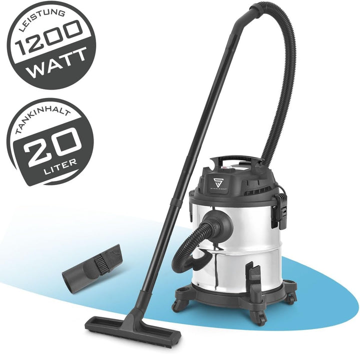 STAHLWERK Nass- und Trockensauger VCL-1200 ST – 1200 W Werkstattsauger mit 20 l Metallbehälter, Stau