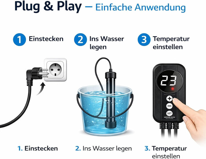 Weedness Grow Heizstab mit Anzeige 200 Watt – Grow-Box Aquarium Heizstab regelbar wasserdicht Wasser