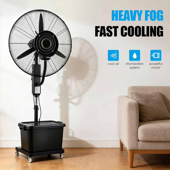 Ventilator für innen und aussen mit Sprühsystem, Schwarz tragbarer Sprühtank, 20 m~50m, Stand- &amp; Tis