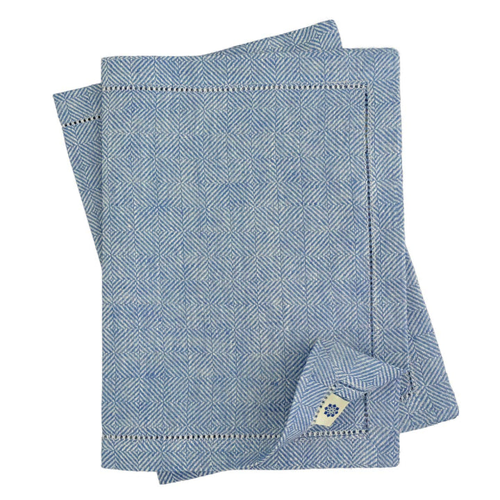 Linen & Cotton Hochwertig Tischsets Platzsets mit Hohlsaum Scandi - 100% Leinen, Dunkelblau (30 x 44