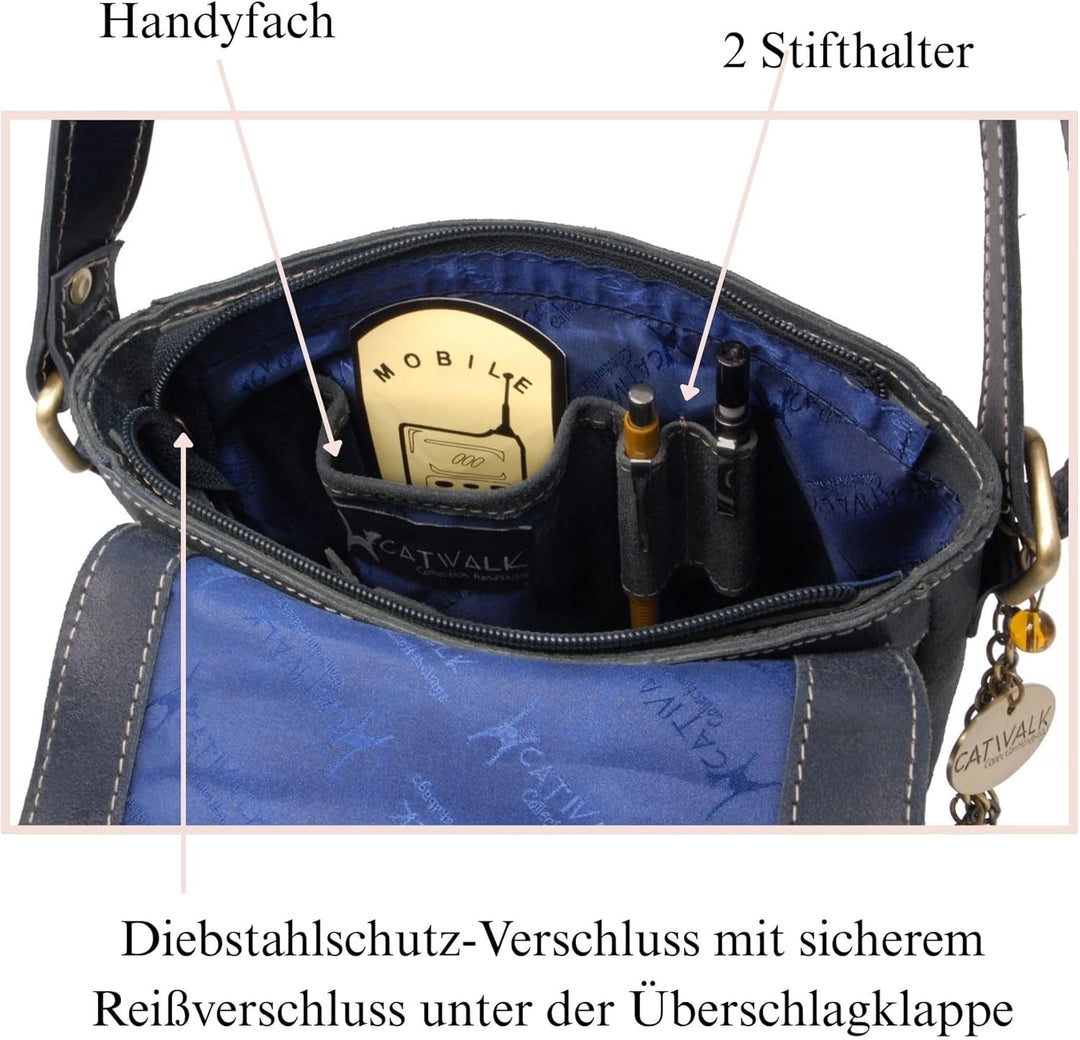 Catwalk Collection Handbags - Vintage Grobem Leder - Klien Umhängetasche Messenger/Schultertasche -