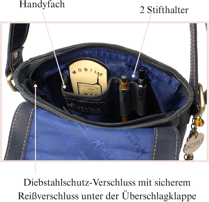 Catwalk Collection Handbags - Vintage Grobem Leder - Klien Umhängetasche Messenger/Schultertasche -