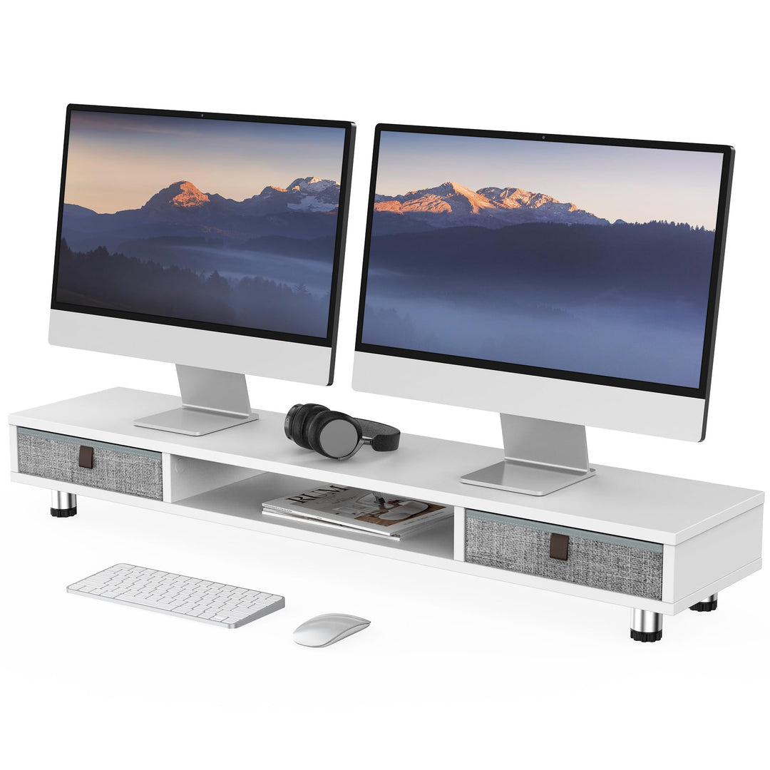 Fenge Dual Monitorständer mit 2 Schublade Grosser Bildschirmständer für PC Laptop TV, Höhenverstellb