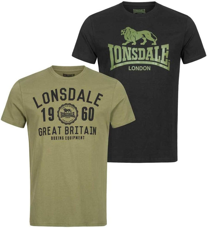 Lonsdale Herren T-Shirt Doppelpack Bangor Doppelpack M Black/Olive, M Black/Olive