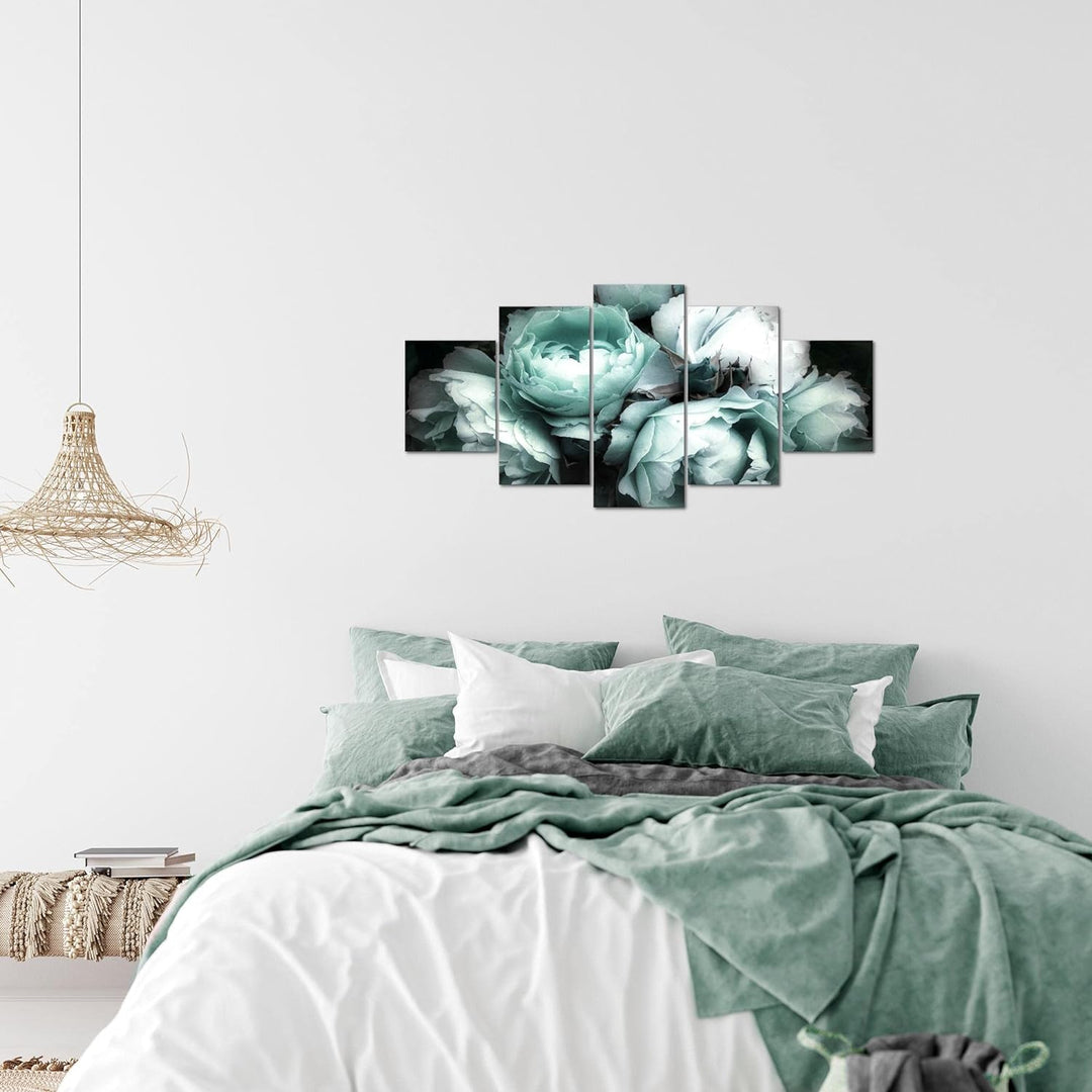 Runa Art Wandbilder Blumen Rosen 5 Teilig Bild auf Vlies Leinwand Deko Wohnzimmer Vintage Schwarz Bu