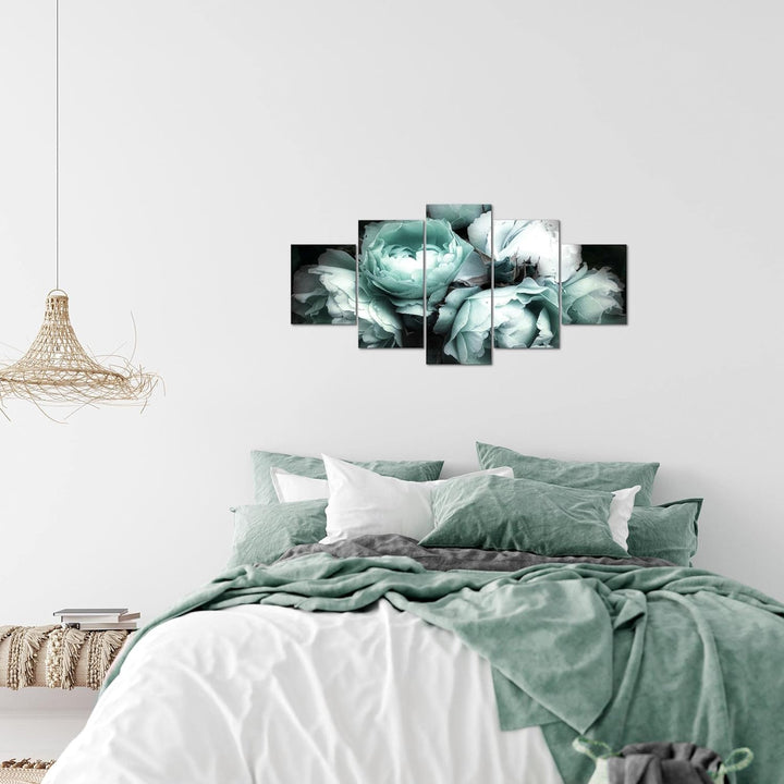 Runa Art Wandbilder Blumen Rosen 5 Teilig Bild auf Vlies Leinwand Deko Wohnzimmer Vintage Schwarz Bu